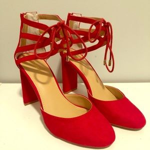 Red Chunky Suede Heel